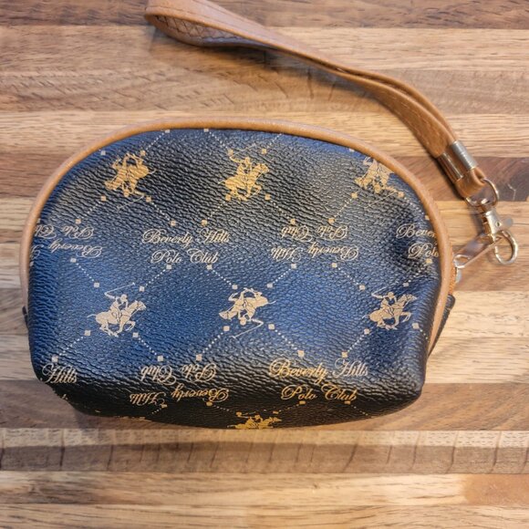Beverly Hills Polo Club Signature Print Brown/Tan Zip Wristlet Purse - Picture 2 of 12